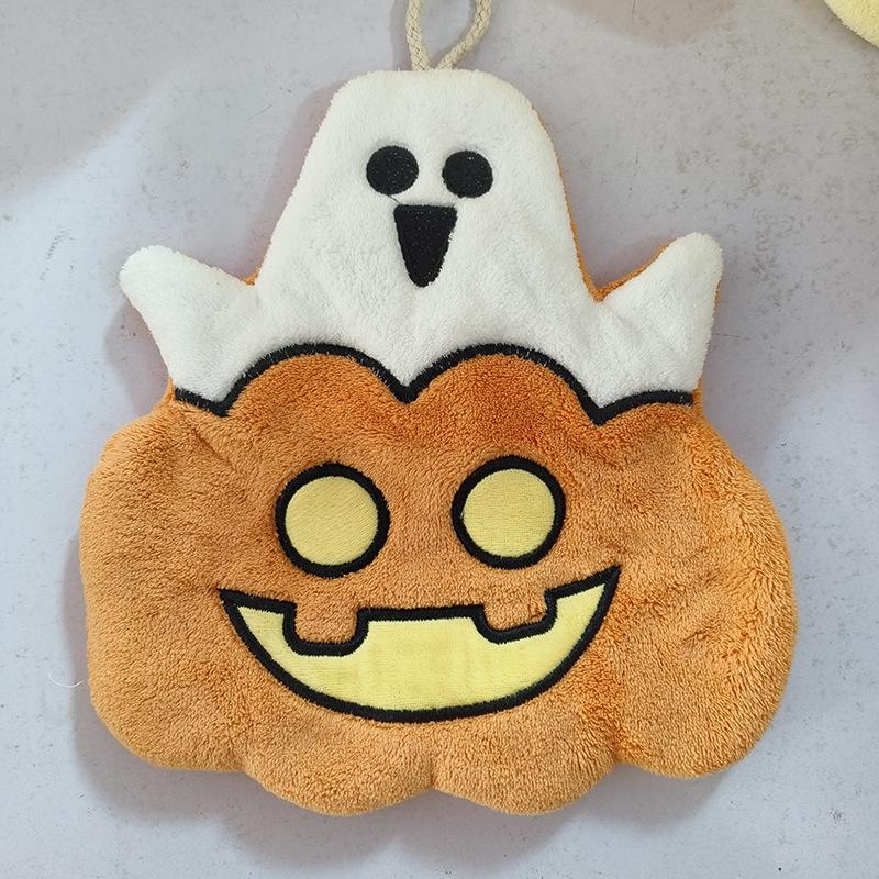 Cute Halloween Pumpkin Coral Velvet Kids Hand Towels Water-absorbing Quick-dry Towels Hanging for Kitchen Bathroom Holiday Gift