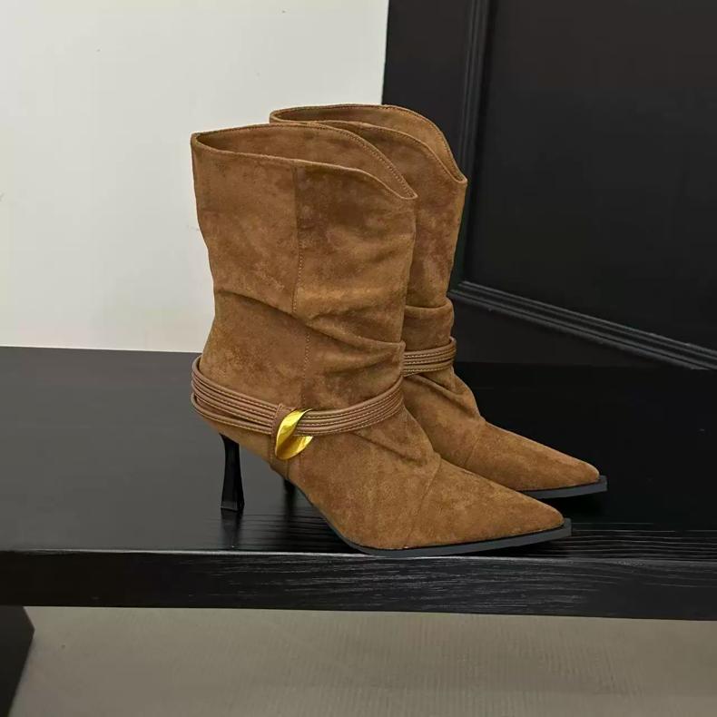 Мода Осень Мода Высокое Качество Острый Носок Винтажные Ботильоны Женские Теплые Рыцарские На Слипонах Сексуальный Тонкий Высокий Каблук Вечеринка Обувь 898