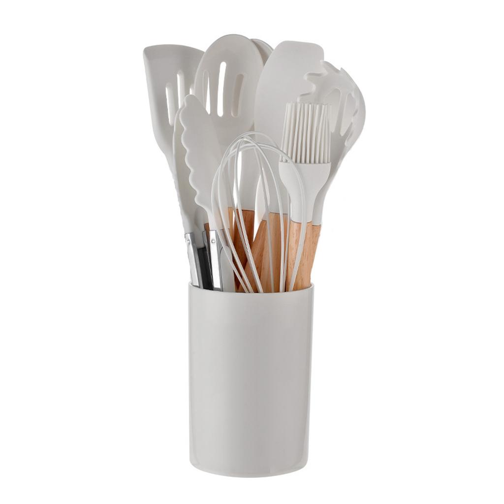 12 шт./набор силиконовых кухонных принадлежностей с держателем, деревянной ручкой, антипригарным покрытием, набор кухонных принадлежностей, термостойкая посуда, инструменты для приготовления пищи