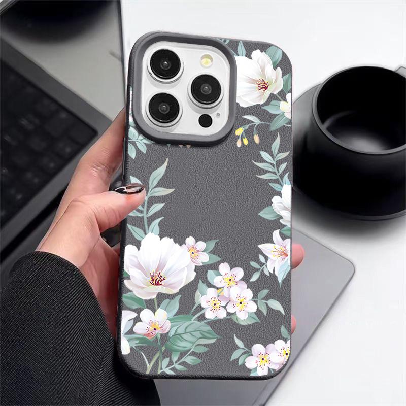Для iPhone 16 Pro Max 15 Pro 14 13 12 11 чехол с цветочным принтом матовая кожа текстура TPU мягкий ударопрочный тонкий чехол для телефона