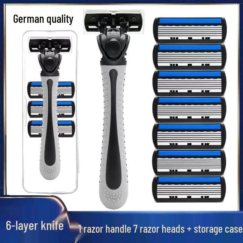 Six-Layer Black Manual Razor with Replacement Blade Head