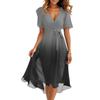Women's Summer Fashion V-Neck Flared Dress Short Sleeve Gradient Dresses