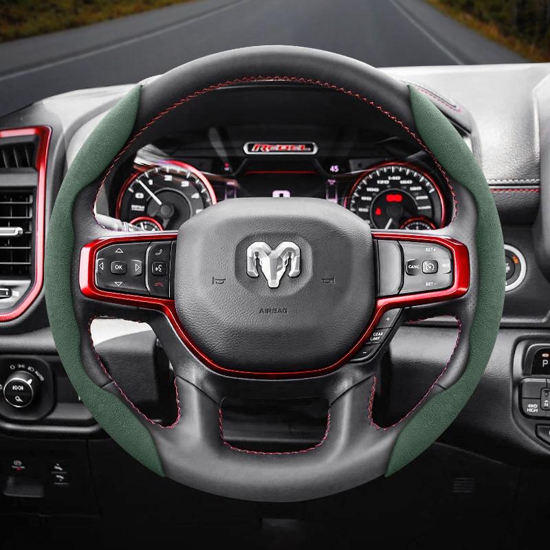 bpzsw1 Suitable for Ram Anti-Slip Buckle Segmented Suede Steering Wheel Cover for Models Such as Pickup Promaster Rampage 1500 2500 3500 4000 4500