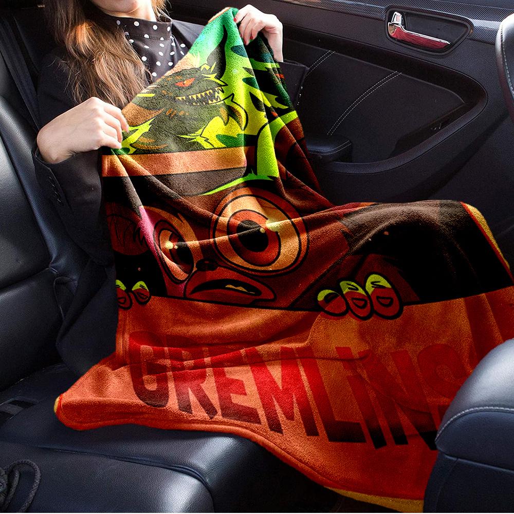 For Gremlins,Horror,Fantasy-Themed Flannel Blanket, Glam Style, Digital Print, All-Season Comfort, Tear-Resistant, Knitted Craftsmanship, Po