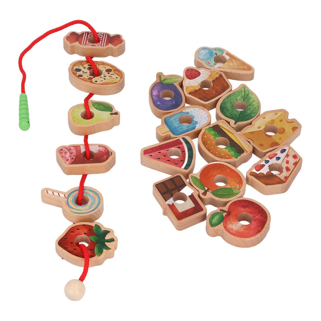 Деревянная игрушка для нанизывания, развитие мелкой моторики, раннее обучение, блоки в форме еды и фруктов, шнуровка для