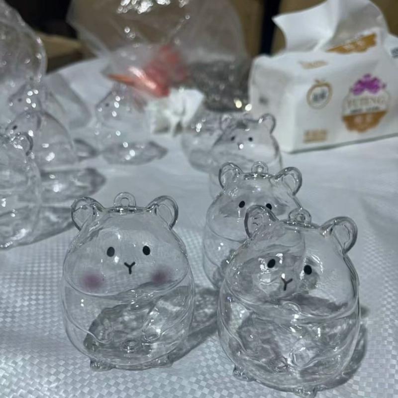 1/2Pcs Pet Fur Keepsake Capsule Keychain Cute Hamster Shape Transparent Hamster Fur Storage Box Hair Storage Pendant