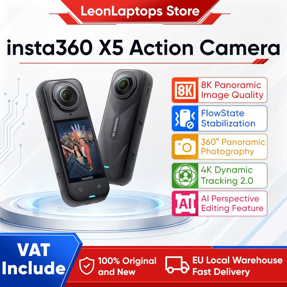 insta360 X5 8K Waterproof 49ft 360 Action Camera with 1/1.28" 48MP Sensors 8K 360 HDR Video 72MP 5nm AI Chip 185Min Battery Life