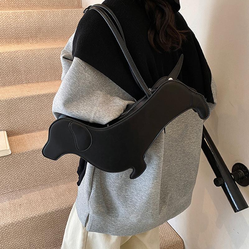 Yogodlns Three-dimensional Dachshund Shoulder Bag PU Leather Retro Handbag Design Underarm Bag For Women Trend Commut Bag