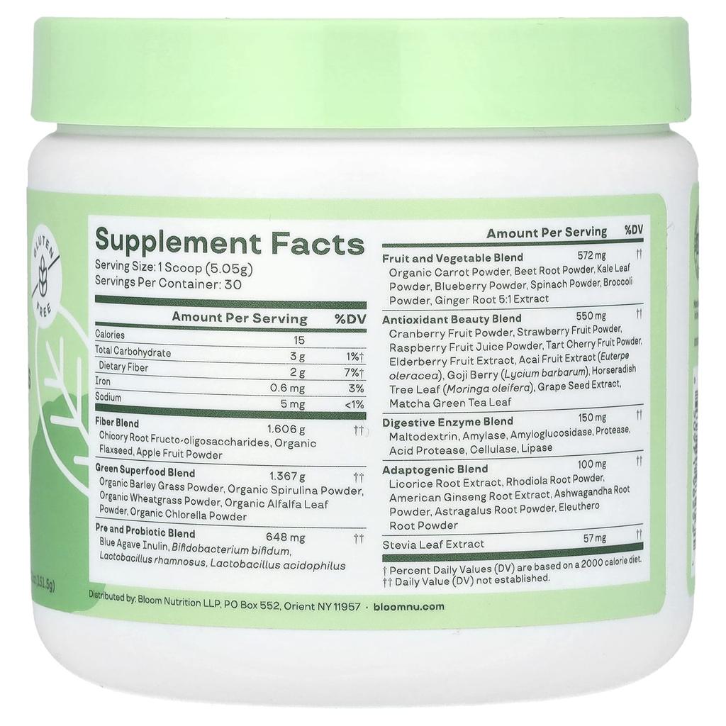 BLOOM Green & Superfood, Original, 5.3 Oz (151.5 G)