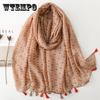 Vintage-Inspired Ginkgo Leaf Print Scarf for Women - Lightweight, Sun-Protective Polyester Shawl with Tassels, Ideal for Travel and Outdoor Activities