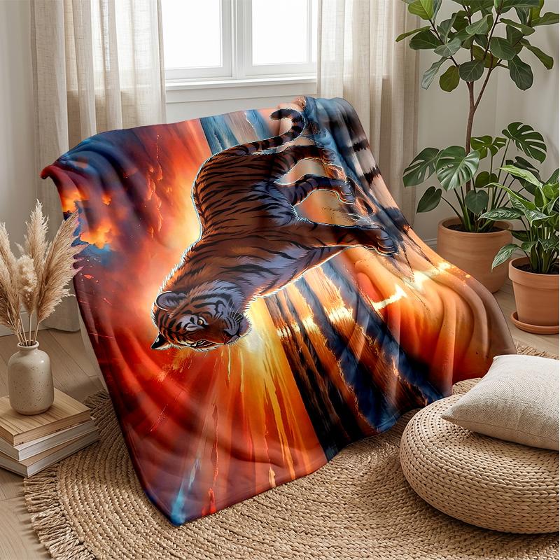 Tiger Reflection Sunset Theme blanket Lightweight Warm Flannel Blanket Decorative Throw Blanket for Home Decoration