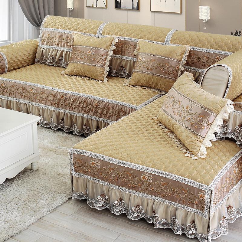 Высококачественный кружевной коврик для дивана с вышивкой, сезонный универсальный минималистичный тканевый коврик, мягкий удобный толстый противоскользящий чехол для дивана