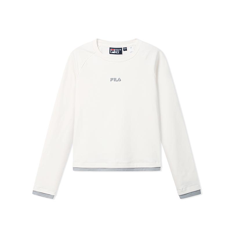 Fila Модная универсальная футболка с контрастными блоками и ребристыми рукавами реглан для женщин, топ, цвет Парно-белый F51W639202FIV