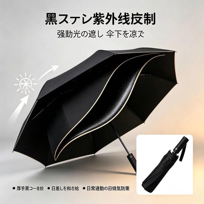 [Wpc] Fully Automatic 24-Rib 3-Stage Folding Umbrella | 60K High-Tenacity Fiberglass Frame, Windproof | High-Density Black Latex UV Coating