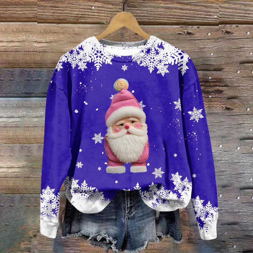 Women's Fashion Christmas Printed Long Sleeve Loose Round Neck Sweatshirt Top