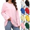 Big Size Solid Color T-Shirt, Casual Long Sleeve Round Neck Top Spring and Autumn, Women's Big Size Clothing