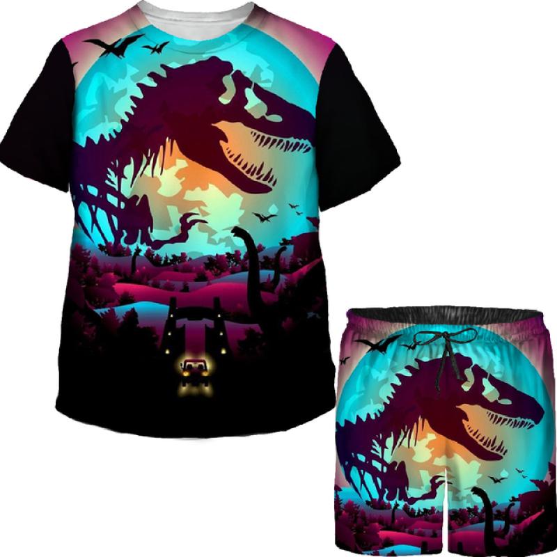 Футболки/костюмы с 3D принтом динозавра Юрского периода для мальчиков и девочек, футболки/костюмы для подростков, повседневная летняя футболка, спортивный костюм, комплект
