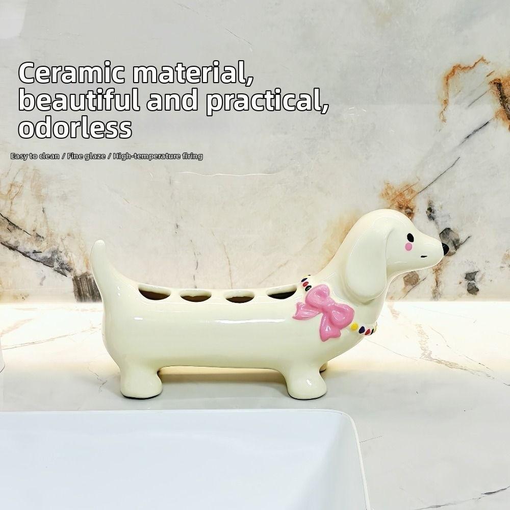 4 Slot Dachshund Toothbrush Holder Ceramic Toothpaste Toothbrush Base Bathroom Accessories