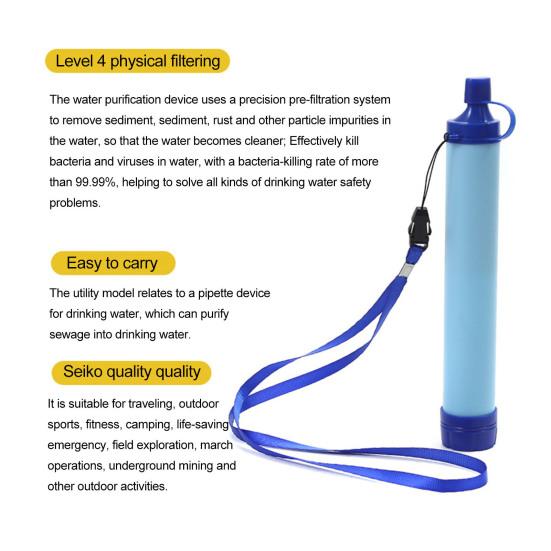 Personal Water Filter Straw Portable Water Purifying Device Outdoor Survival Camping Hiking Backpacking Emergency Water Filtration System