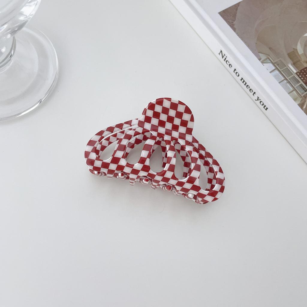 Red Eyecatching And White Plaid Hair Claws For Women Handmade Quality Pvc Stylish Accessories Hair