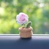 Hand Knitted Diy Mini Potted Crochet Wool Sunflower Car Interior Center Console Decoration Ornaments Cute Plant Decoration Doll