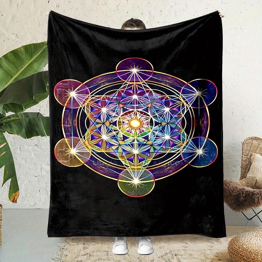 Metatron's Cube Print Flannel Throw Blanket - Reversible All-Season Soft Polyester, No Shedding