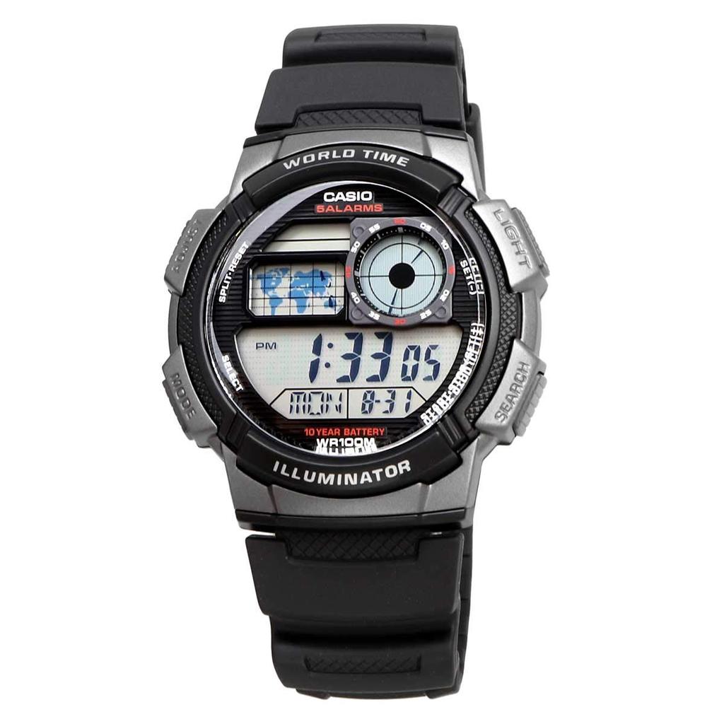 Casio Мировое время Цифровые мужские часы AE-1000W-1BV Черный/Серый металлик, Модель для зарубежного рынка [Параллельный импорт]