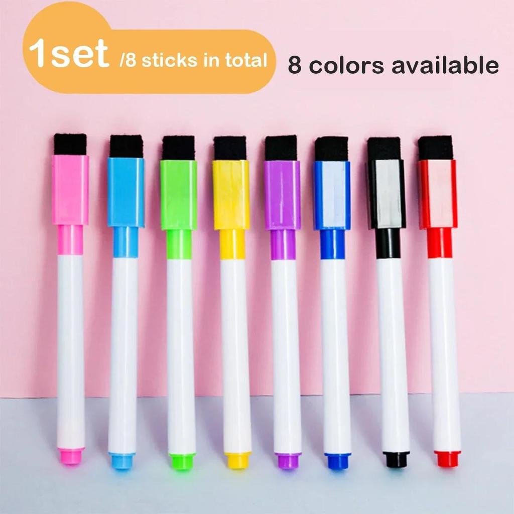 8Pcs/Set Magnetic Whiteboard Marker Pen Dry Erase Markers With Eraser For Office School Stationery Writing Drawing Pen Dry Erase