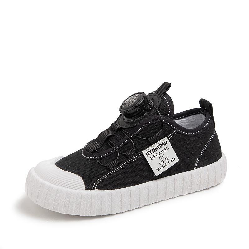 Children's Canvas Shoes Girls Spring and Autumn Versatile Casual Shoes Students Rotating Buckle Breathable White Performance Shoes Little Boy