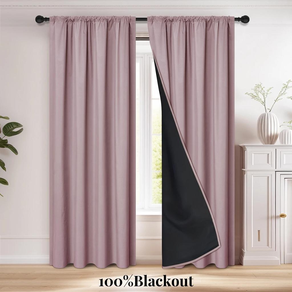 2pcs Modern 100% Blaclout Curtains with Rod Pocket, Window Curtains for Living Room, Bedroom, Kitchen, Bathroom, Home Decor