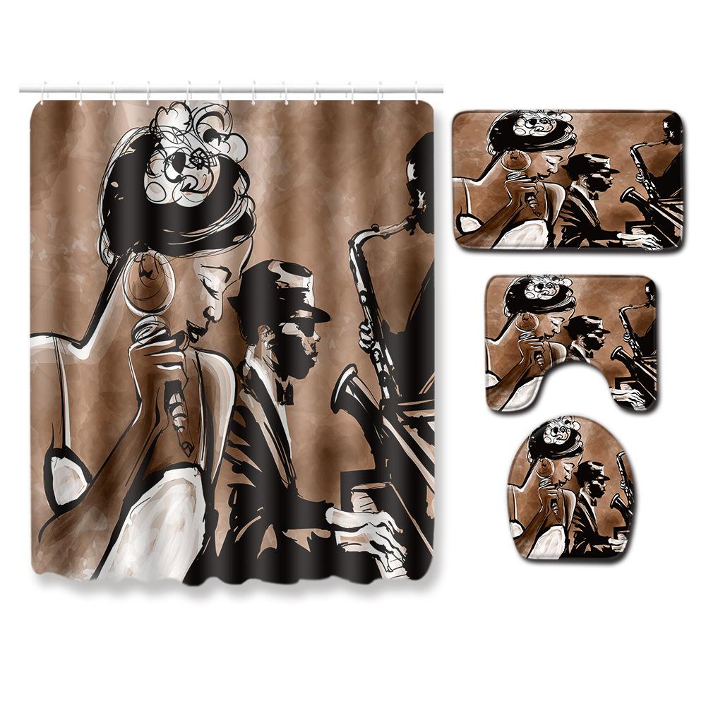 Shower Curtain Floor Mat Set African Woman E-Commerce Bathroom Carpet