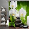 Зен Белая Орхидея-Бабочка Черный Камень Занавеска для Душа, Декоративная Занавеска для Душа для Ванной, Водонепроницаемая Занавеска для Душа с Крючками