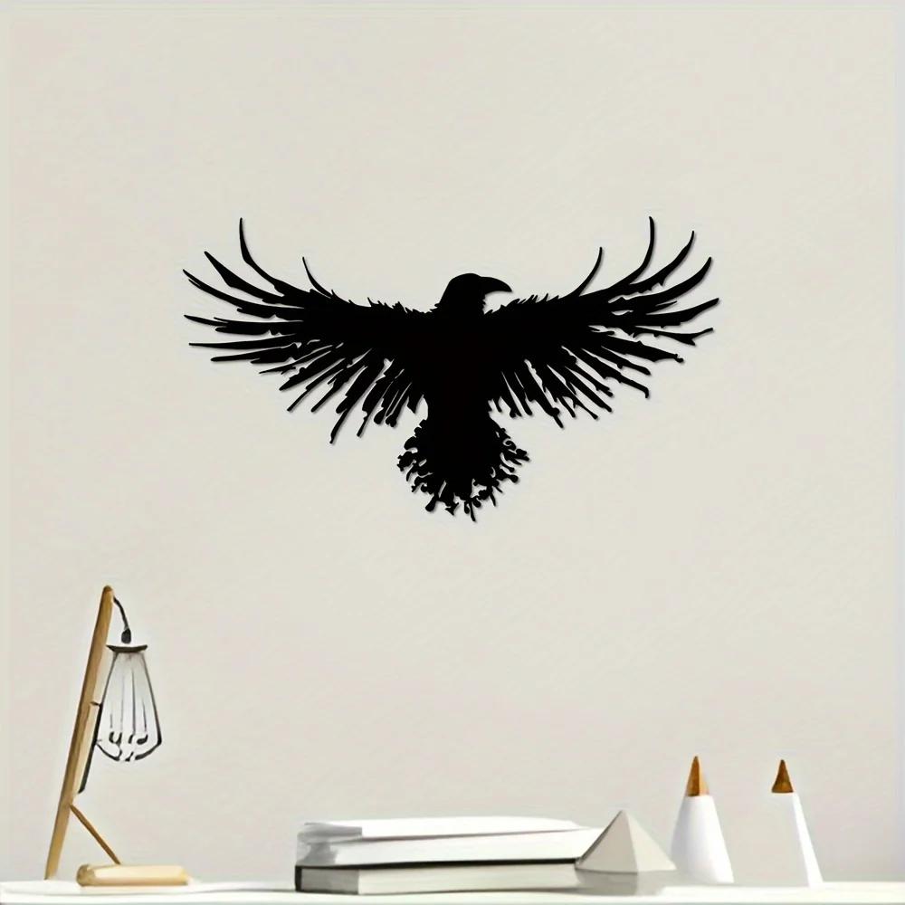 1 Piece Black Metal Crow Wall Art Decor, Iron Silhouette Bird Wall Hanging, Elegant Home Decor Sculpture for Living Room