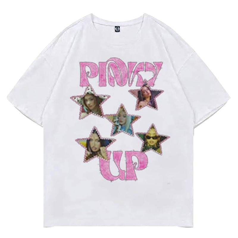 Vintage T-Shirt Streetwear PinkyUp Print Kurzarm Y2K-Top Sommer Baumwolle Katsseye T-Shirts for Männer Frauen