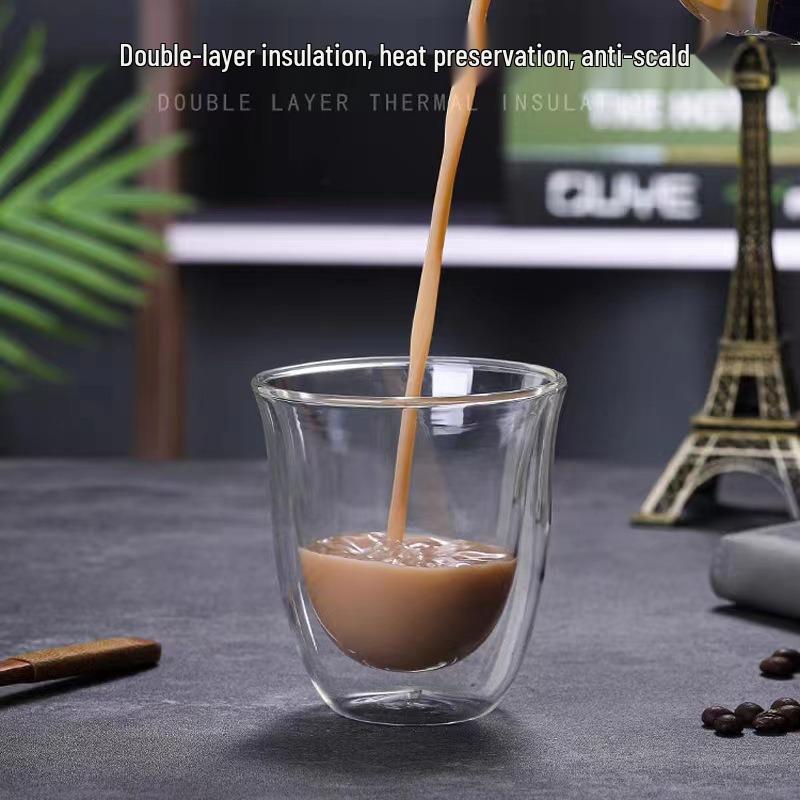 Double-Layer Insulated Glass Cup - Coffee, Milk & Water Transparent Cup