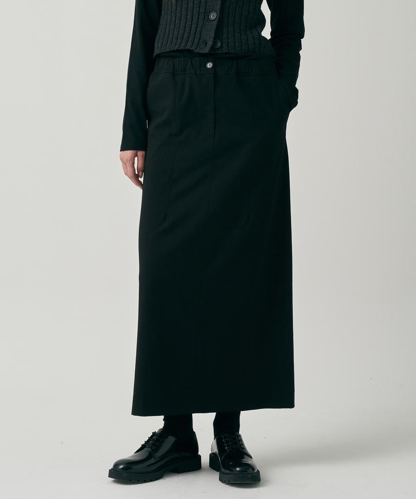 Mot Slit Band Long Skirt-Black