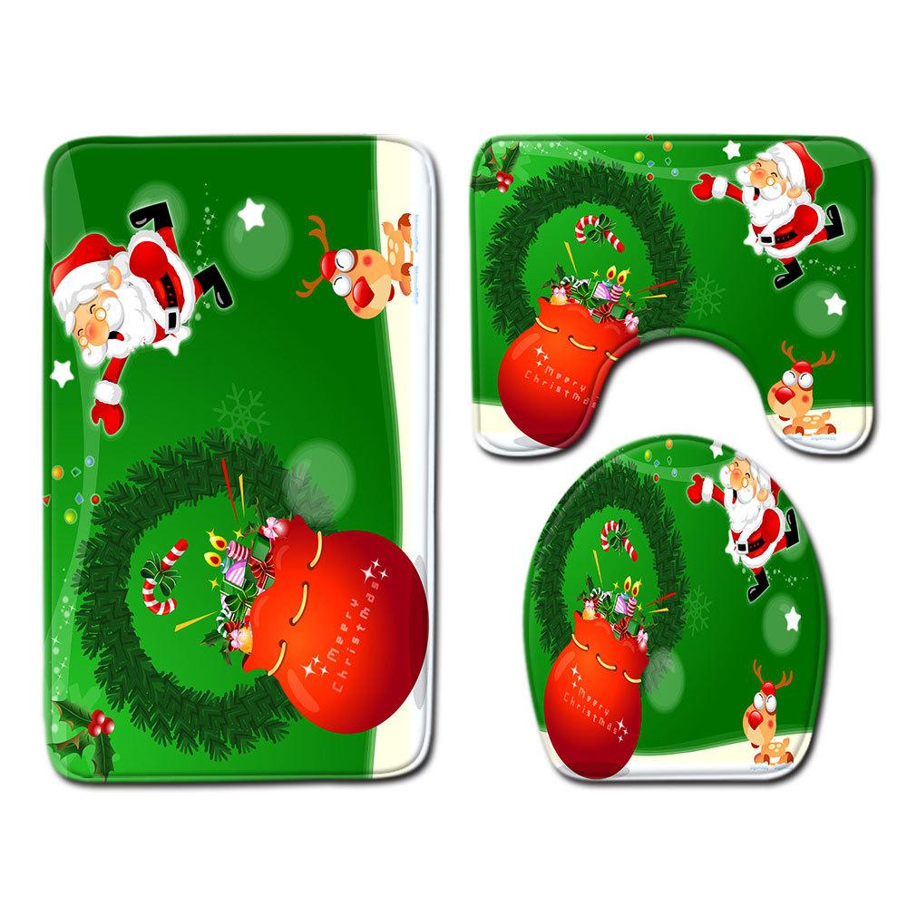 Рождественский коврик для ванной, туалетный трехпредметный набор