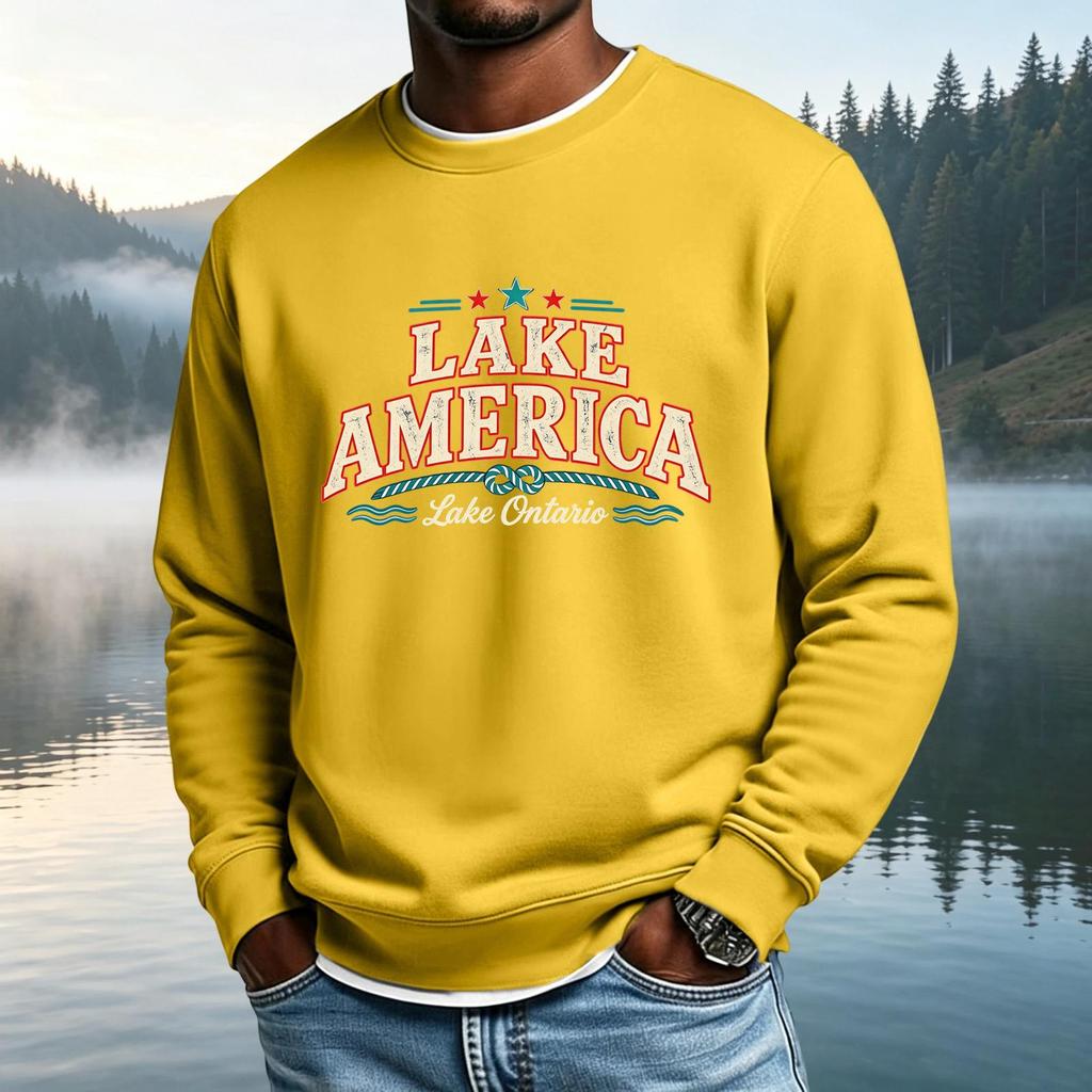 Men's Casual Loose Fit Long Sleeve Neck T-Shirt with Letter Graphic Print