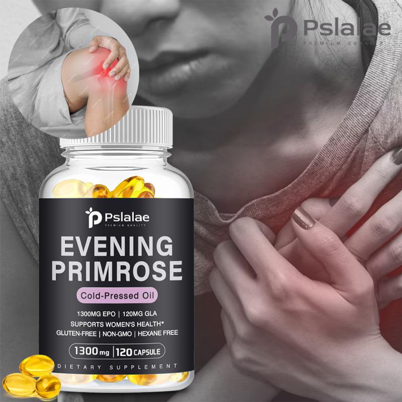 Pslalae Evening Primrose Oil 1,300 mg, 120 Softgels - Cold Pressed, Non-GMO, Women's Nutritional Holistic Health Support