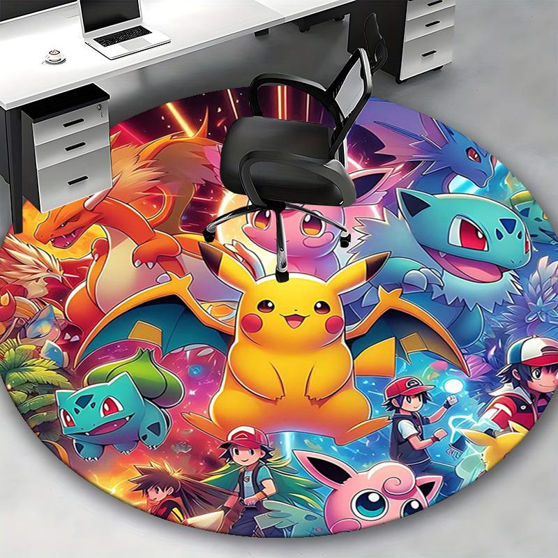 1 шт. Круглый ковер Pokemon Пикачу и друзья - Коврик под стул с аниме-дизайном, Подарок для офиса, Сезонное украшение