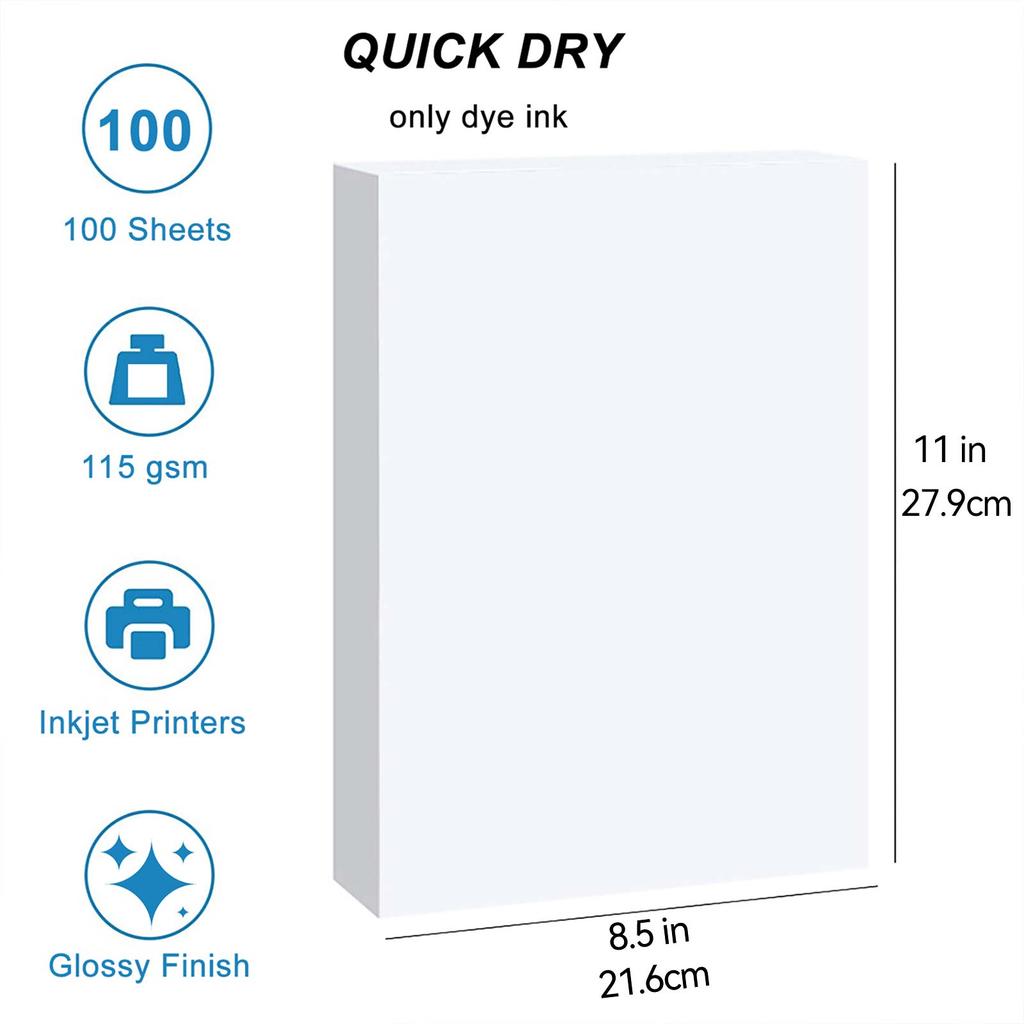 100 Sheets A4 Printable Single Side Photo Paper for Inkjet Printer, Bright Color, Suitable for Photography, Family, Festivals