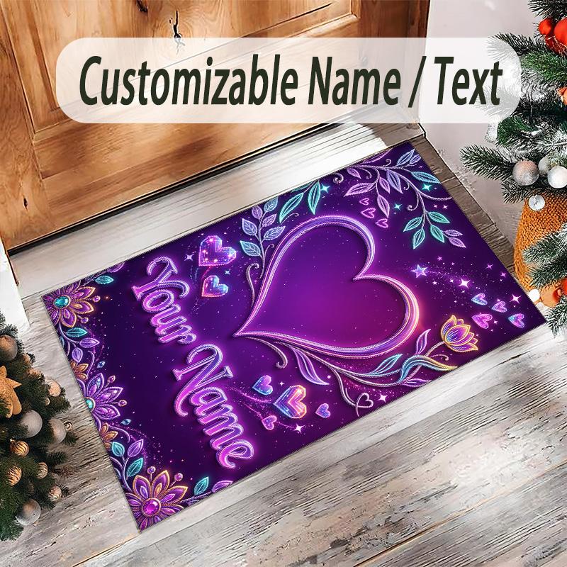 Valentine Love Theme Crystal Velvet Rug Personalized Custom Name Text Soft Floor Mat Home Decor