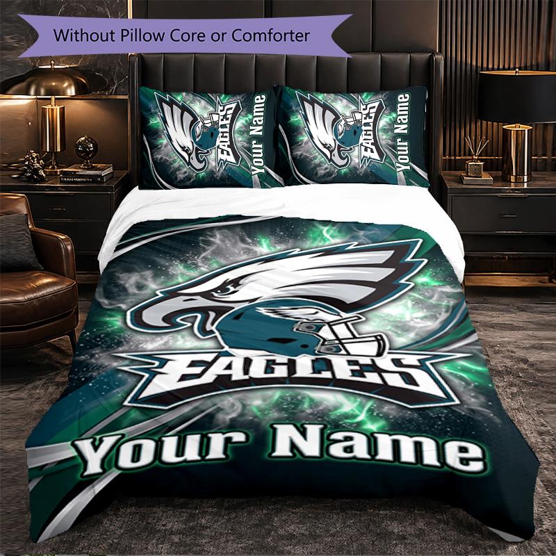 Персонализированный комплект постельного белья Philadelphia Eagles с текстом имени, 1 пододеяльник и 2 наволочки, Персонализированный подарок для спальни