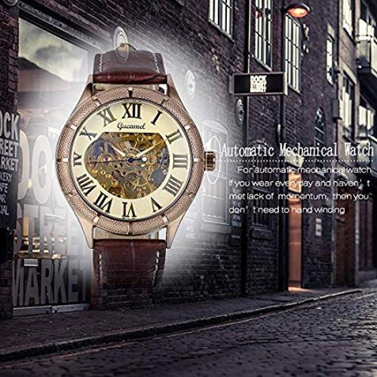 JewelryWe Watch Leather Strap Classic Simple Roman Numeral Christmas Day Gift Men's Watch, Mechanical, Valentine's