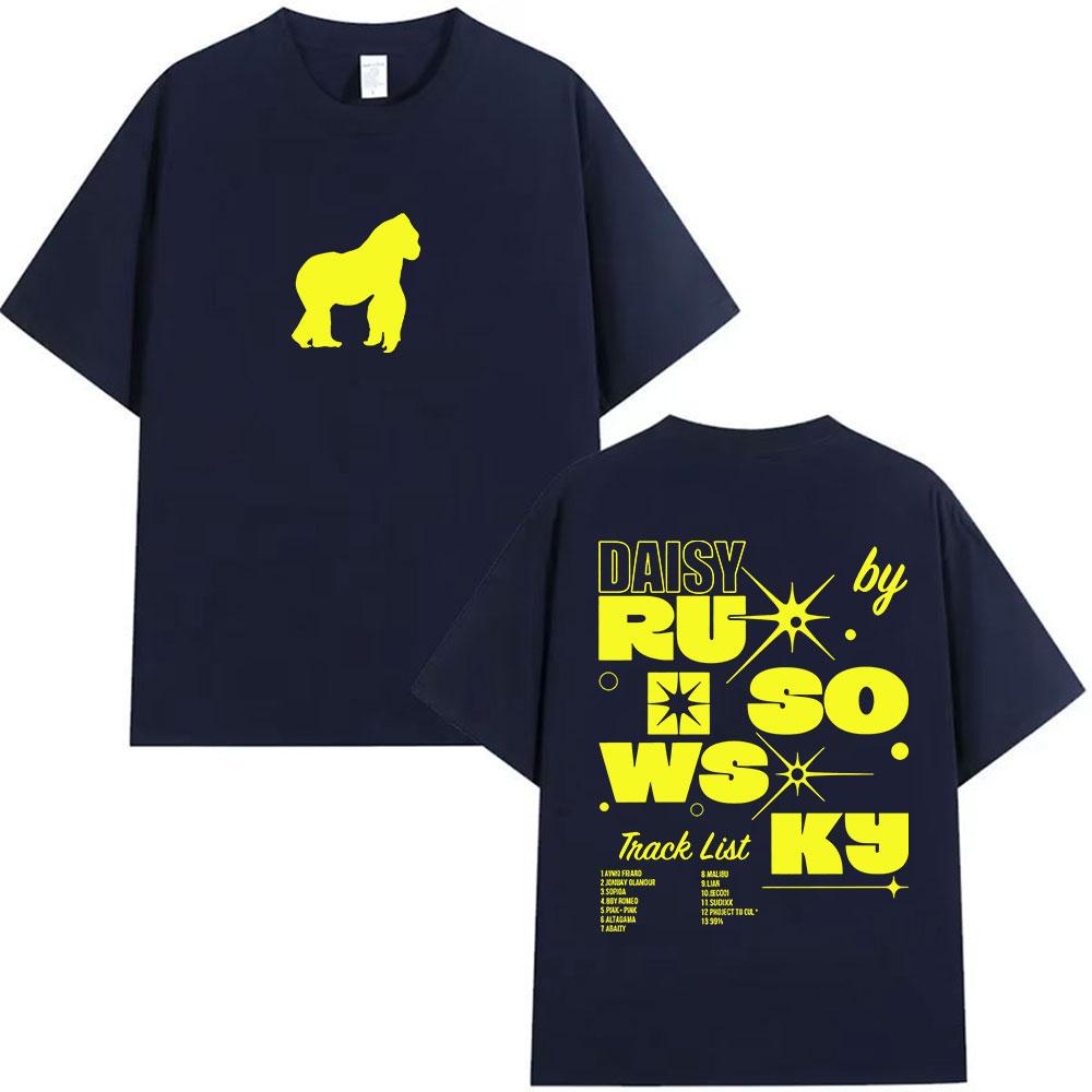 Rapper Rusowsky Daisy Tour Mens and Womens Retro Fashion 2026 Spring summer Pure Cotton Casual Vintage Printed Casual Tshirt