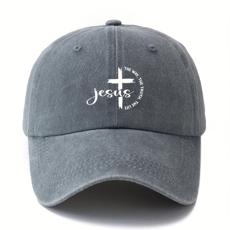 Jesus Cross Baseball Cap Washed Cotton Adjustable Curved Brim Hat for Unisex Outdoor