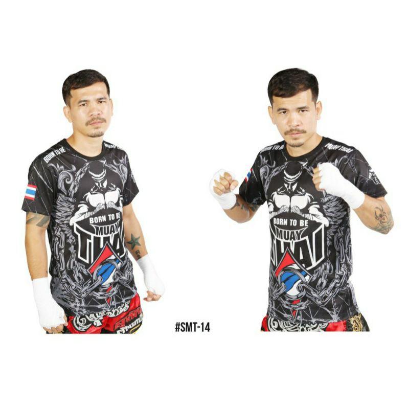 Футболка с коротким рукавом с принтом Муай Тай Кикбоксинг ММА Полиэстер Таиланд Черный Круглый вырез