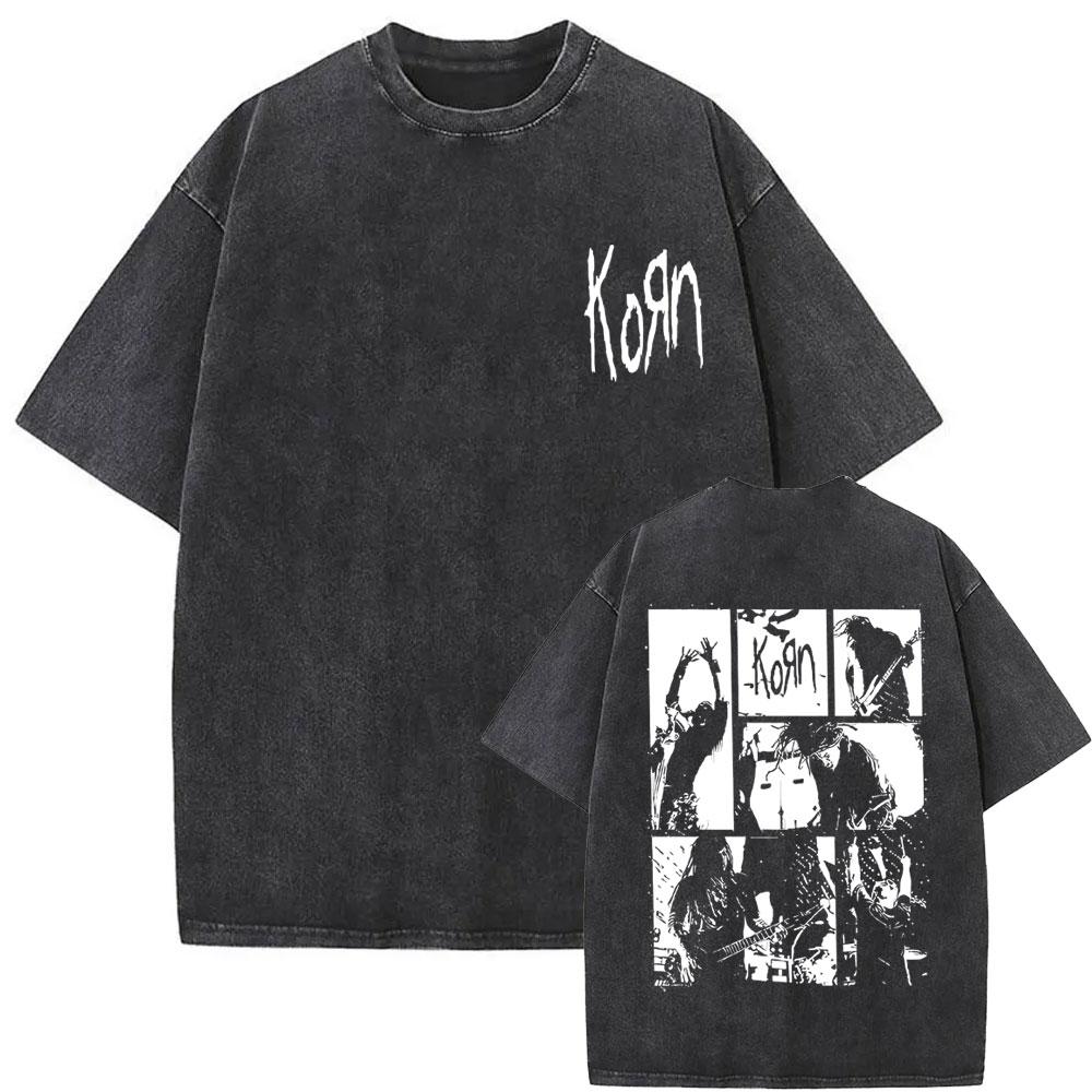 Washed Vintage Korn Elote Letter Graphic T Shirt Men Gothic Tshirts Male Casual Oversized Tshirt Mens Cotton Short Sleeve Tees