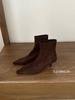 2025 Autumn and Winter New Suede Small Square Head Thin Heel Short Boots Women's Small Heel Temperament High Heels Elastic Thin Boots