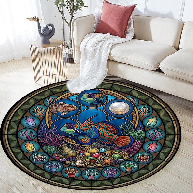 Prehistoric Glass Round Area Rug Under Office Chairs Bedroom Living Room Home Decor
